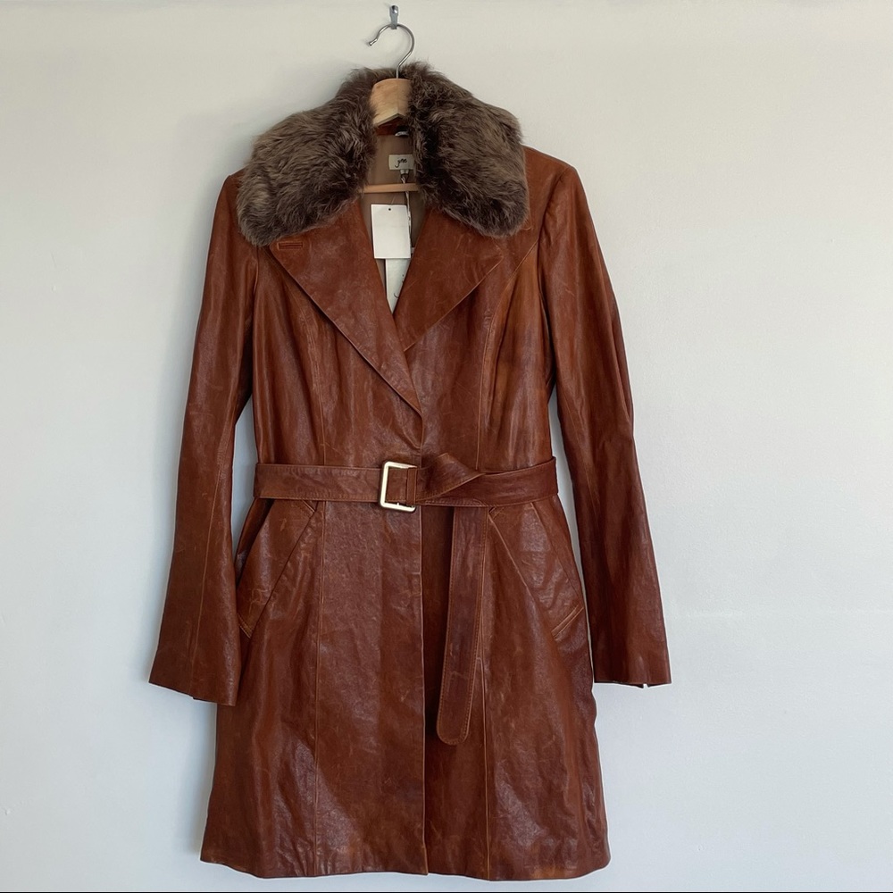 NWT June Cognac Leather Trench Coat